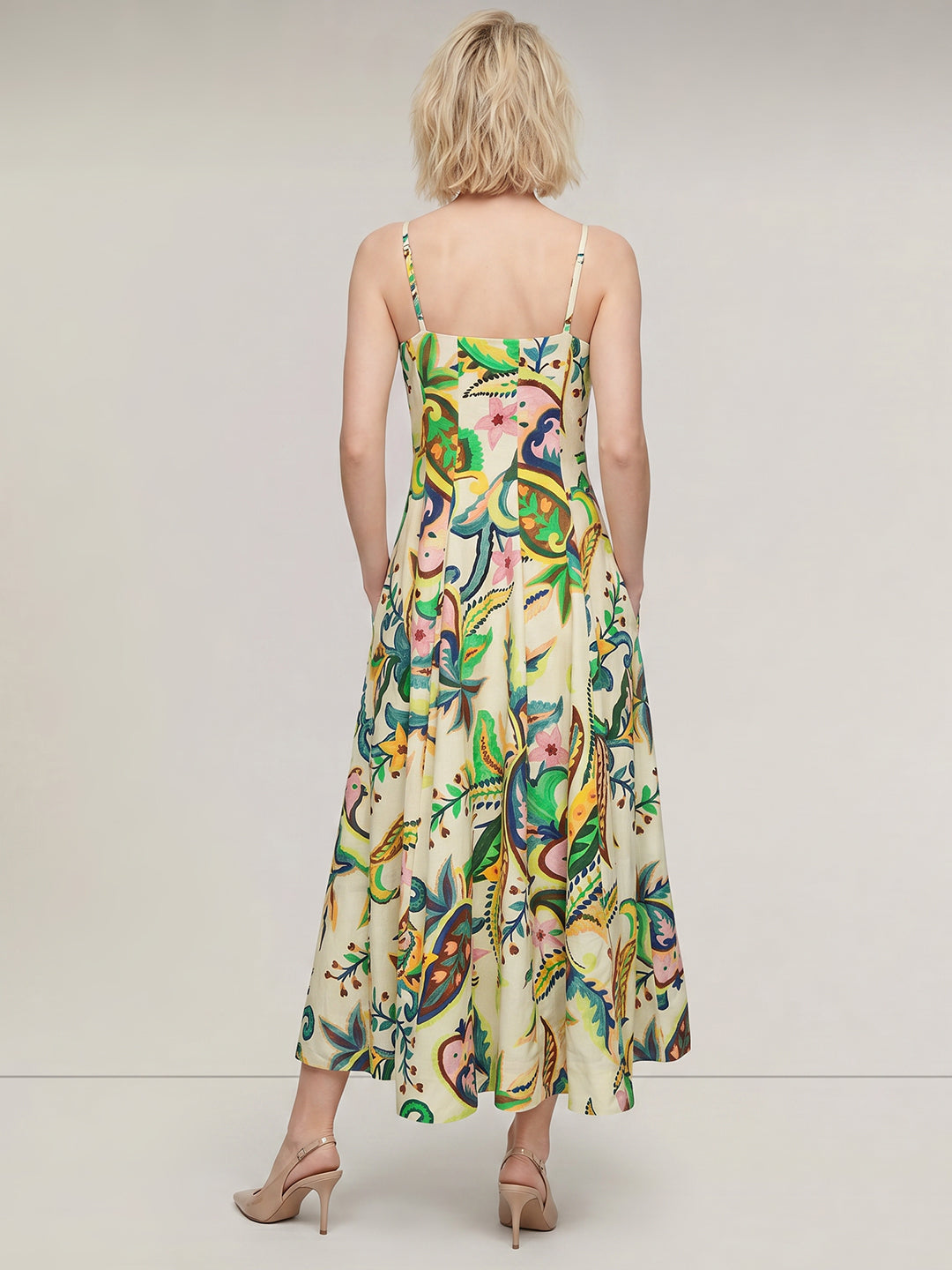 Ecru Printed Midaxi Dress
