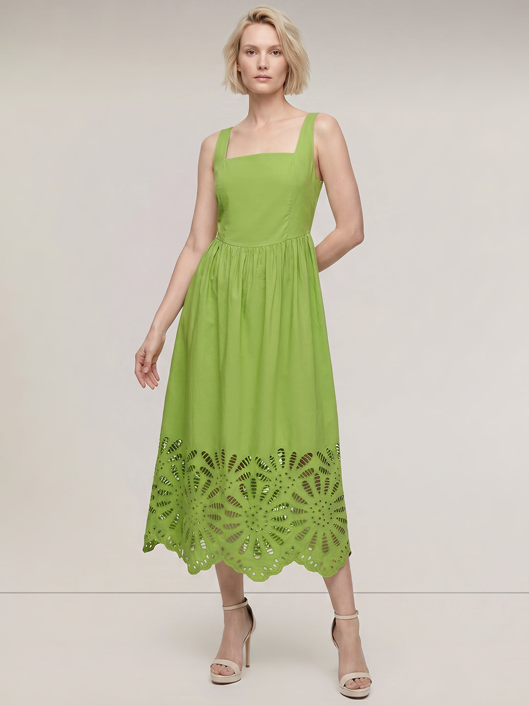 Green Cut-Work Midaxi Dress