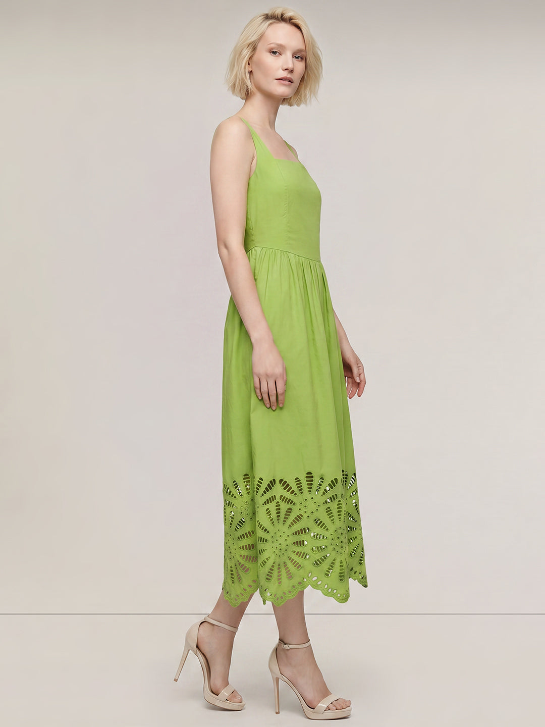 Green Cut-Work Midaxi Dress