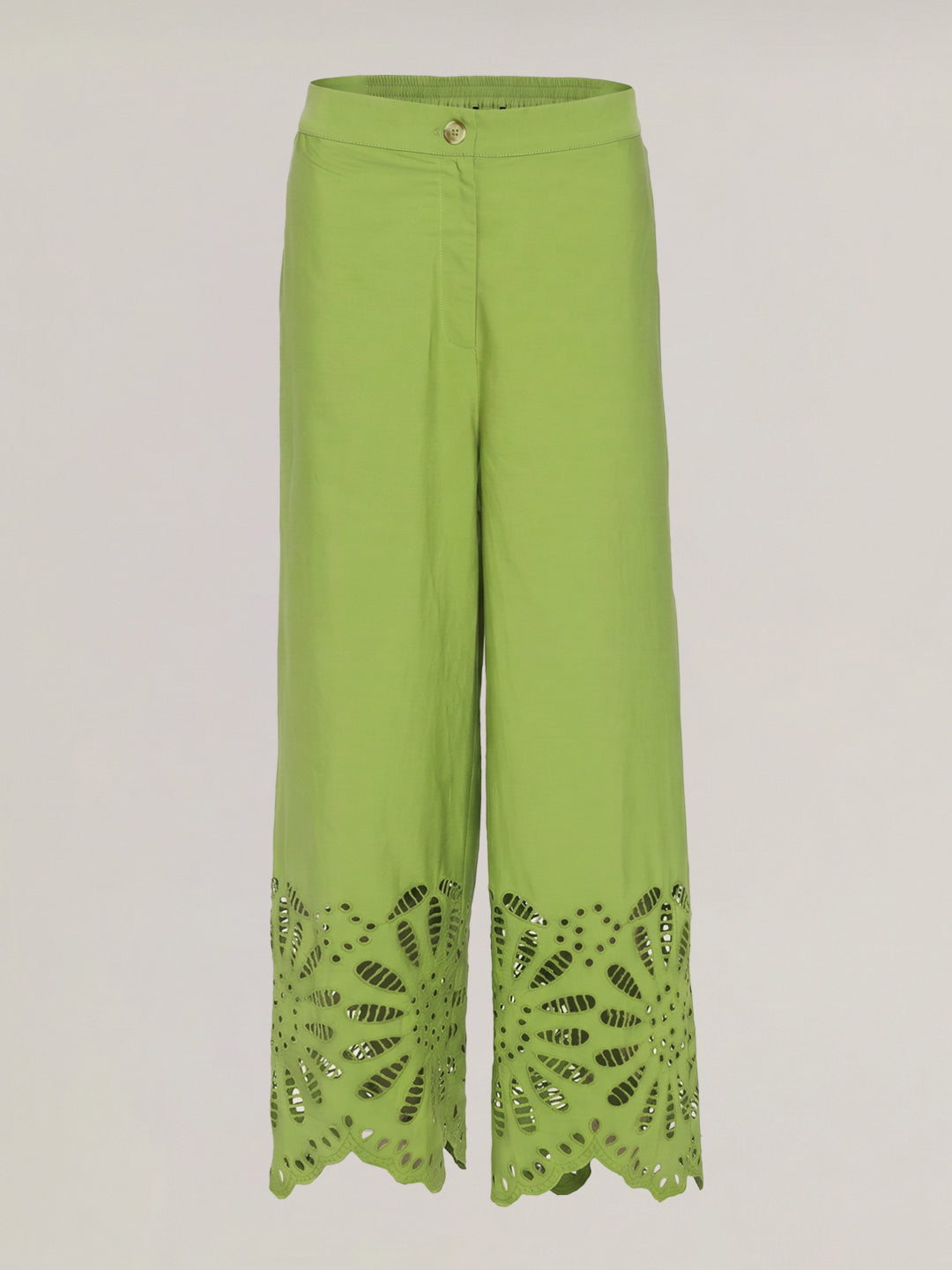 Green Cut-Work Cotton Pants