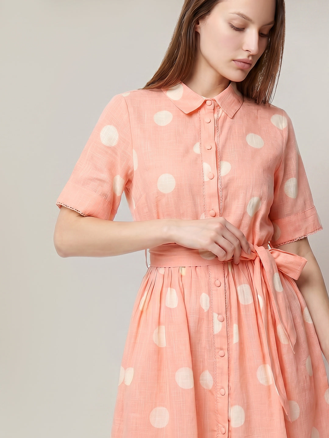 Pink Polka Dot Shirt Dress