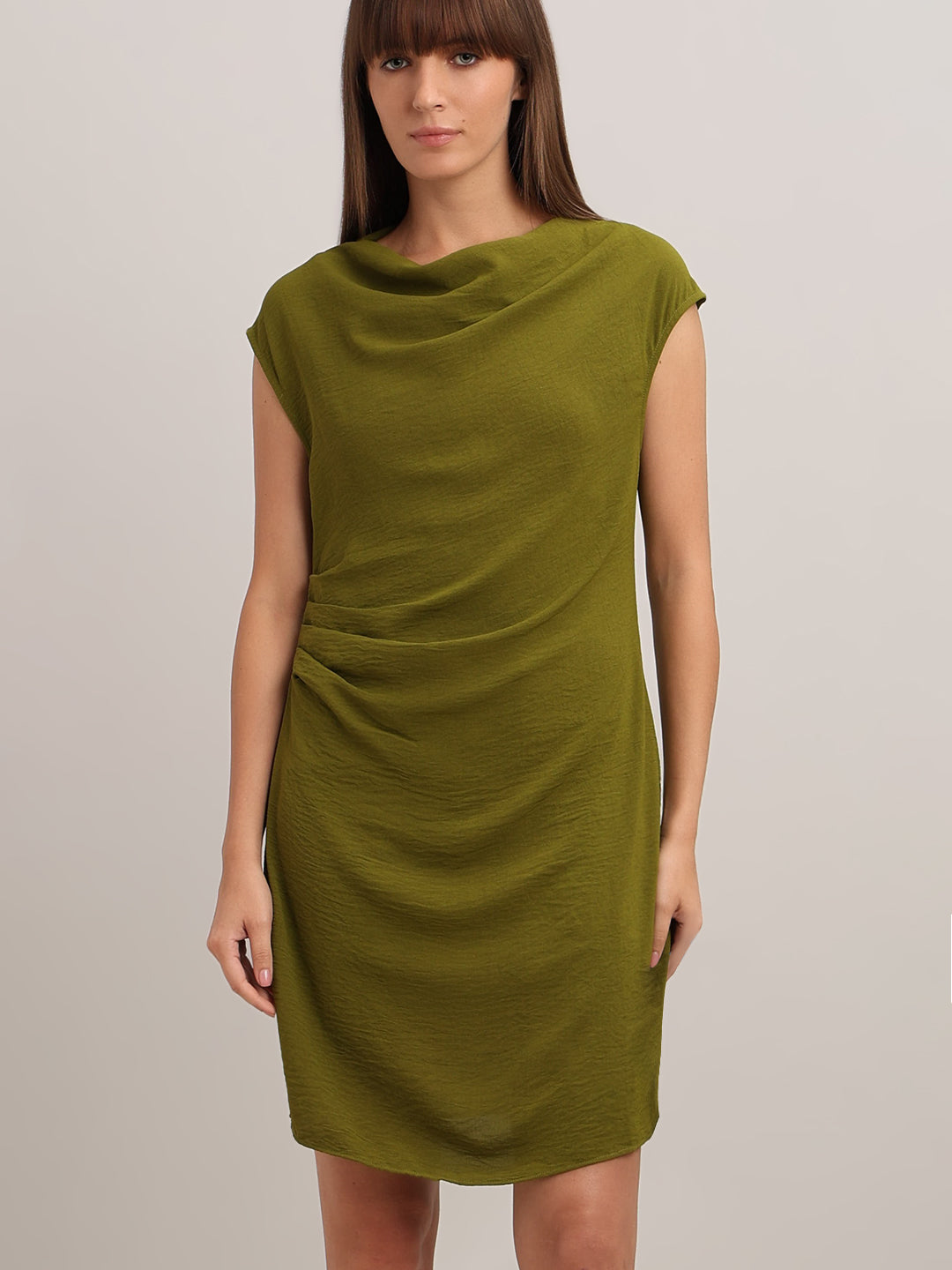 Olive Boat Neck Draped Dress