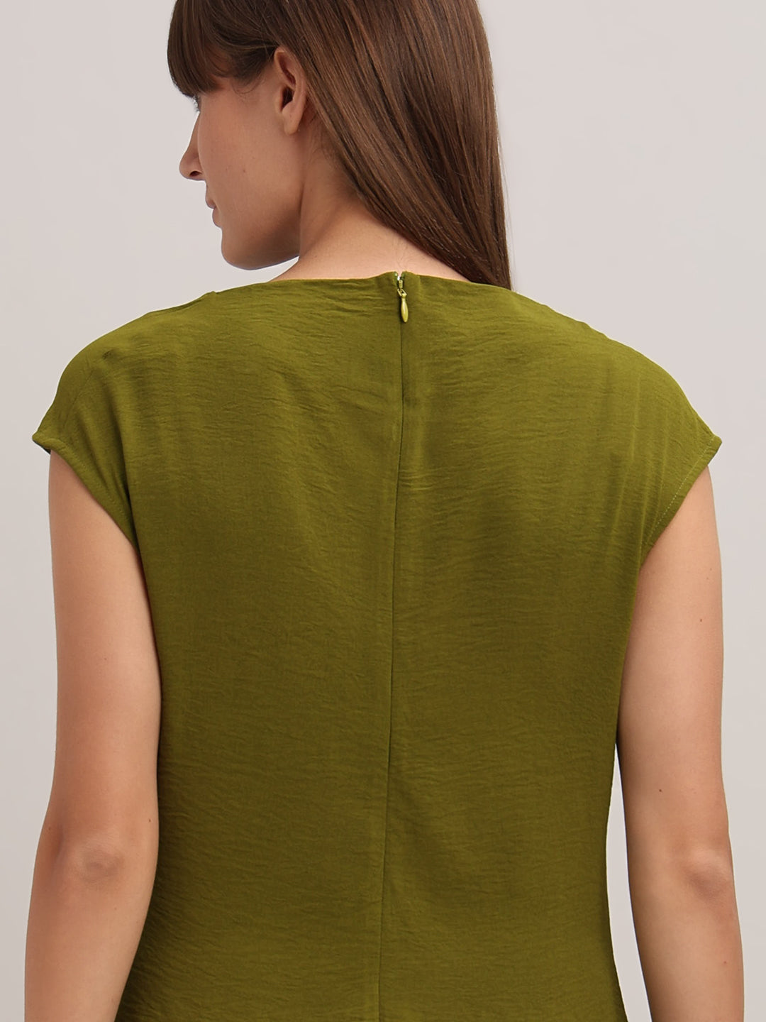 Olive Boat Neck Draped Dress