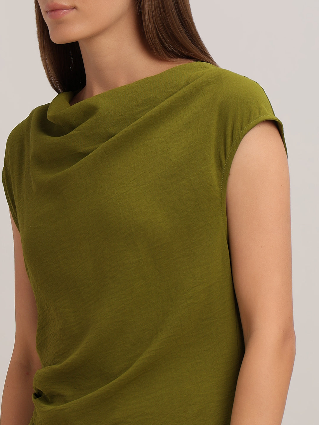 Olive Boat Neck Draped Dress