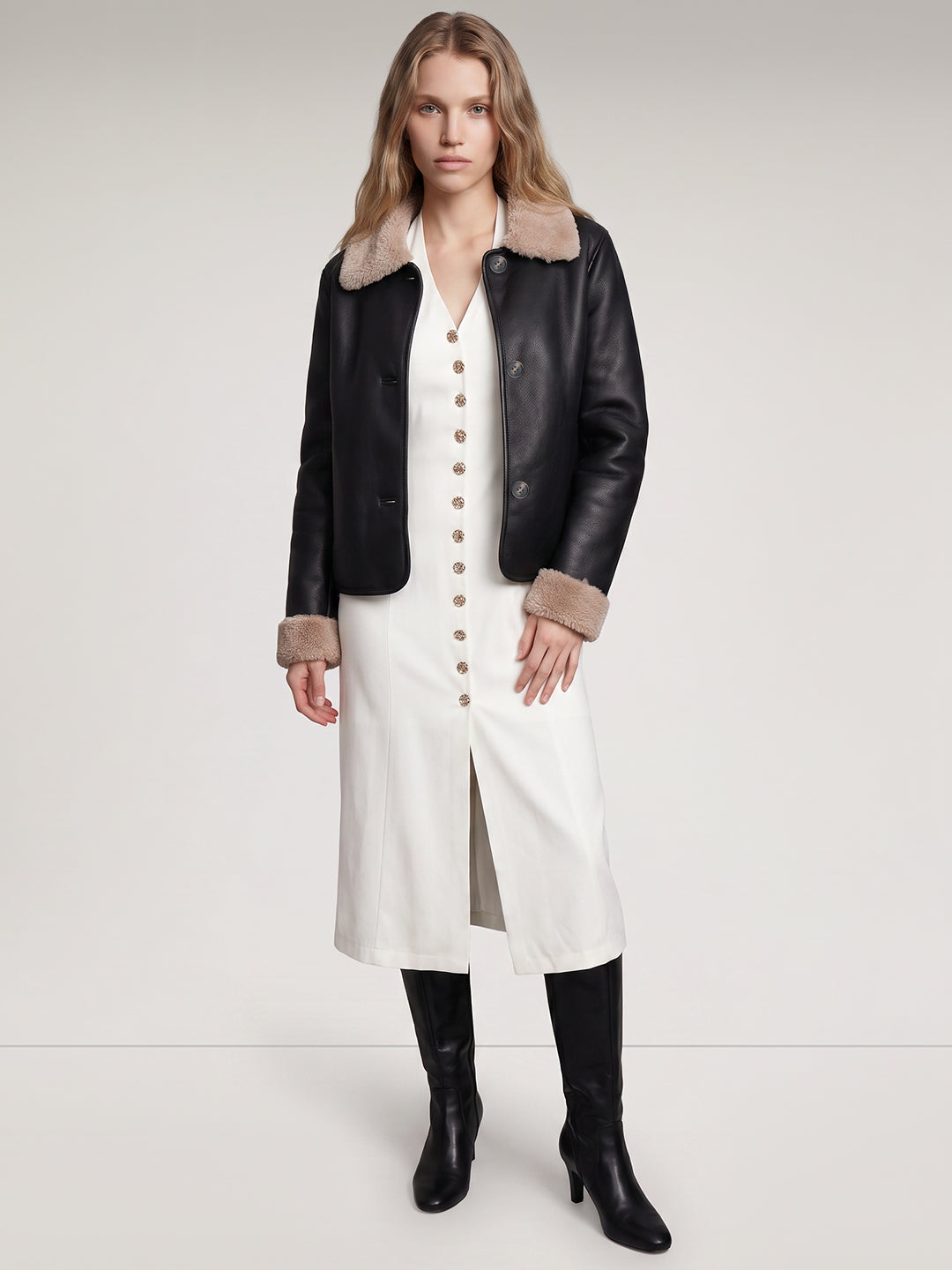 Black Faux Fur Trim Jacket