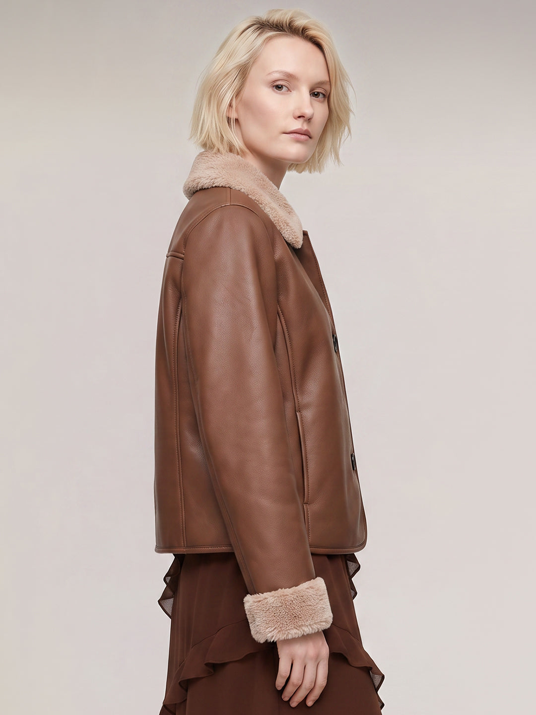 Brown Faux Fur Trim Jacket