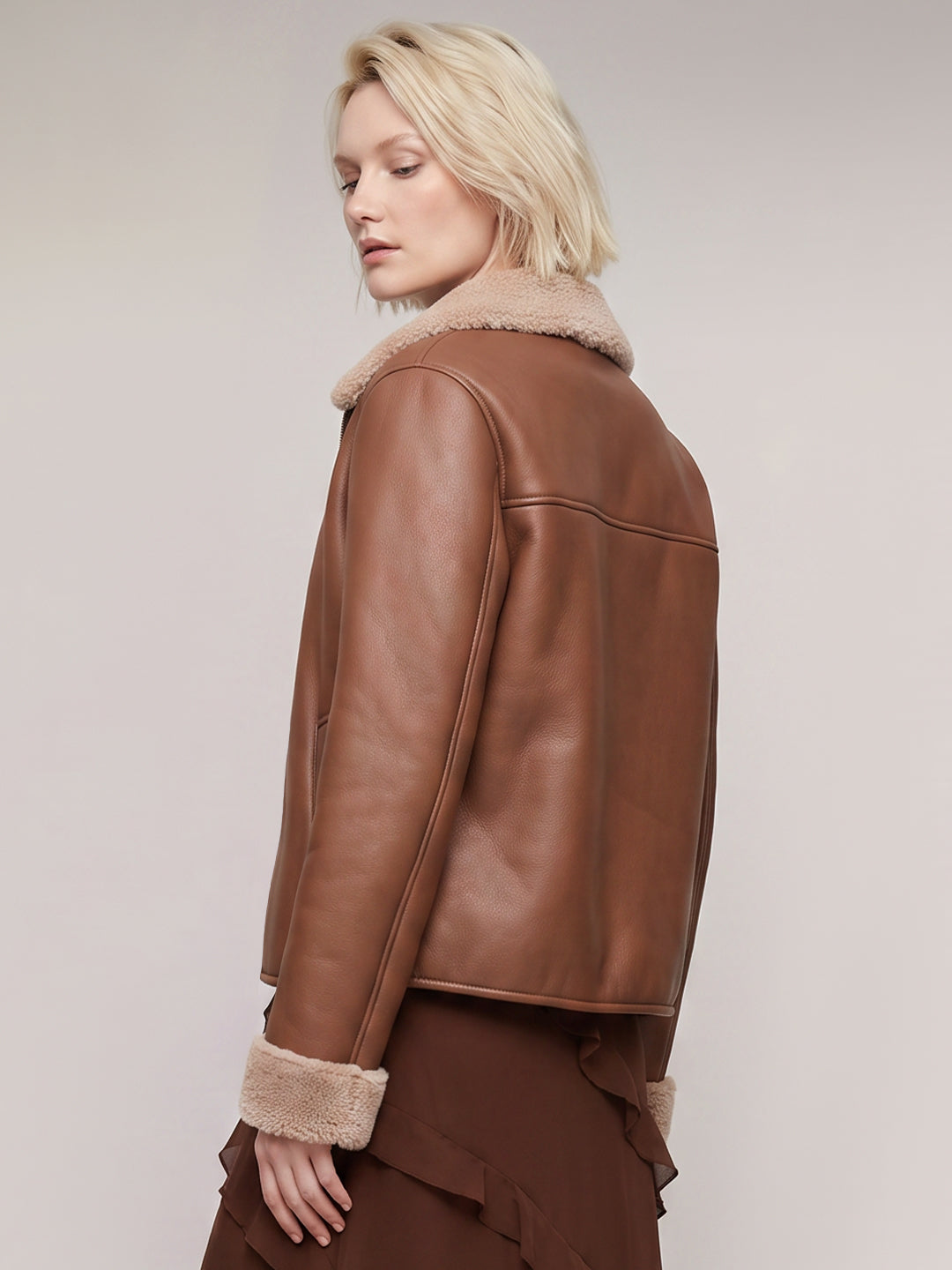 Brown Faux Fur Trim Jacket