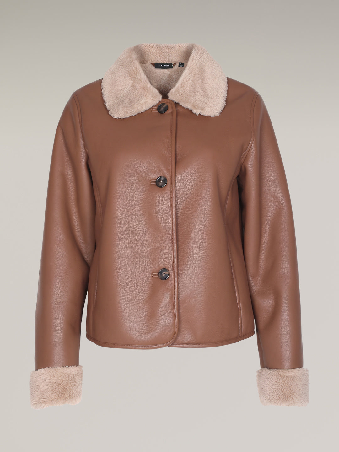 Brown Faux Fur Trim Jacket