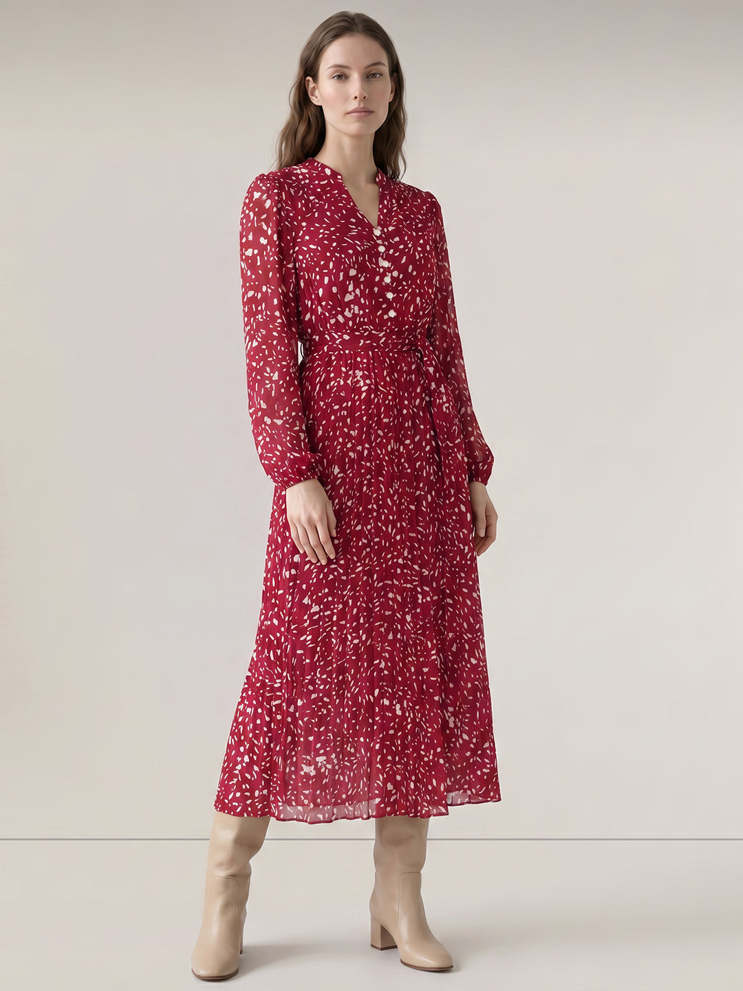 Red Printed Midaxi Dress