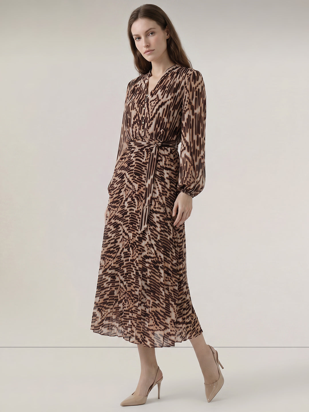 Brown Printed Midaxi Dress