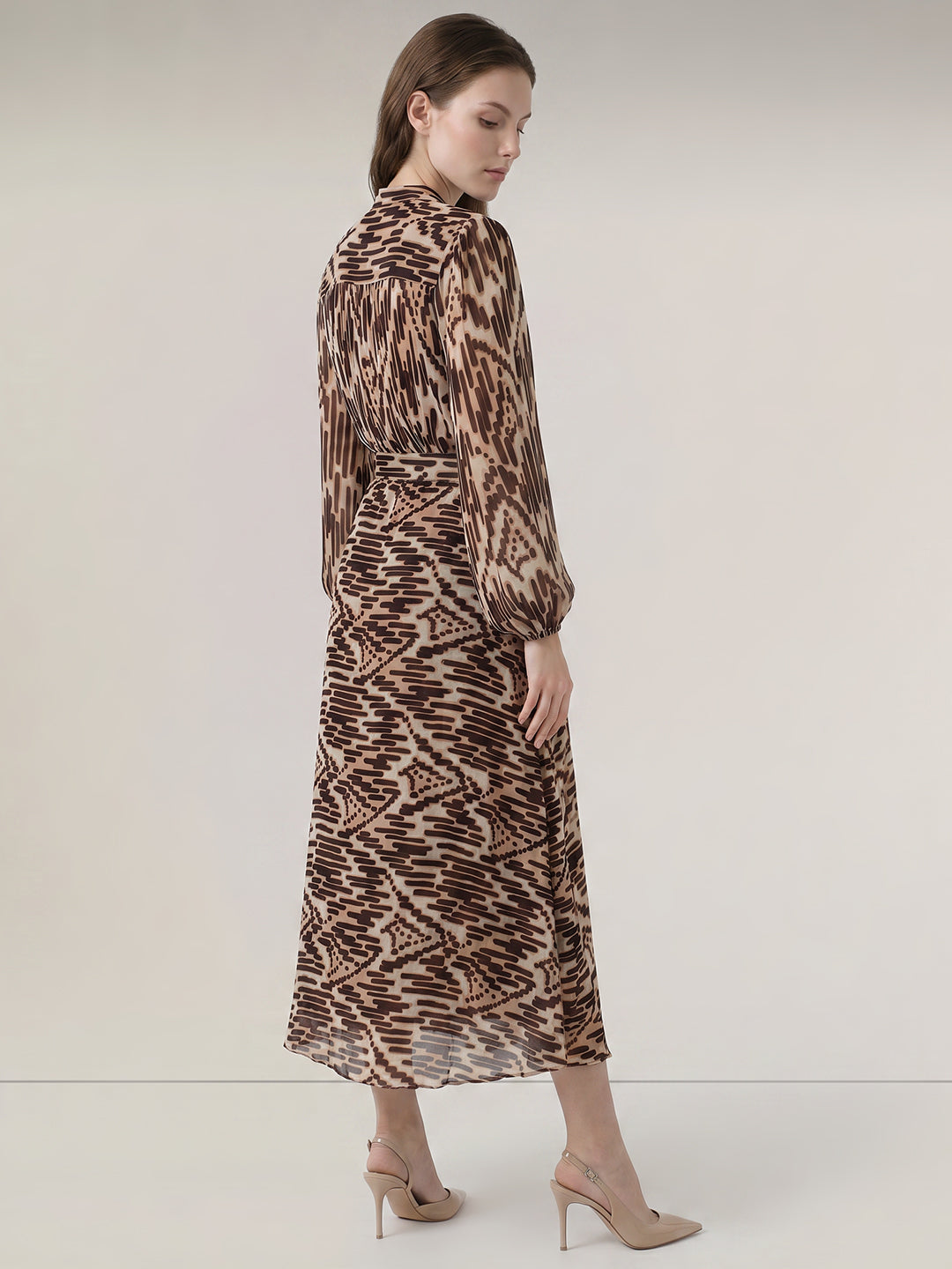 Brown Printed Midaxi Dress