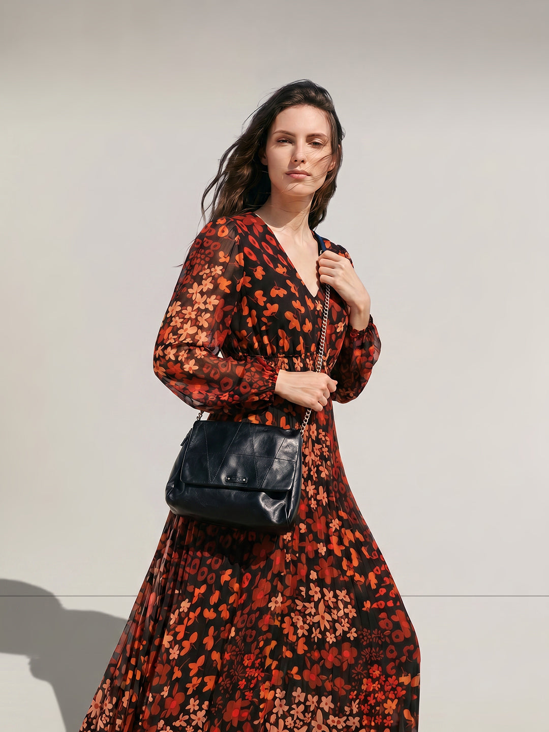 Red Floral Print Midi Dress