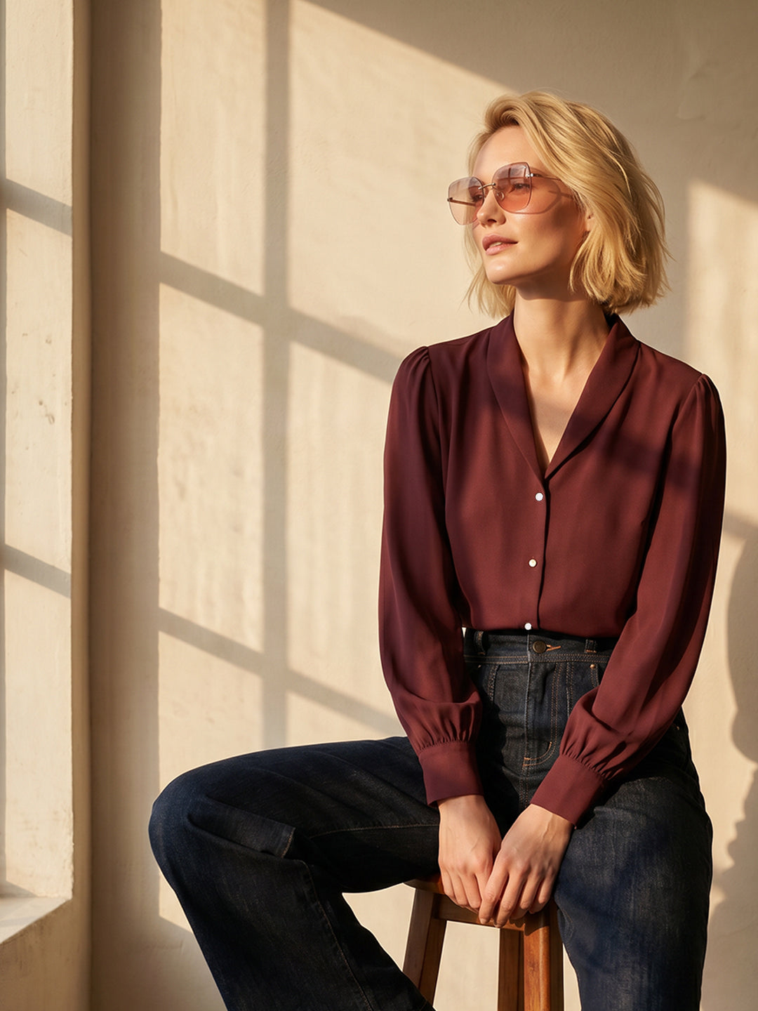 Dark Brown Shawl Collar Shirt