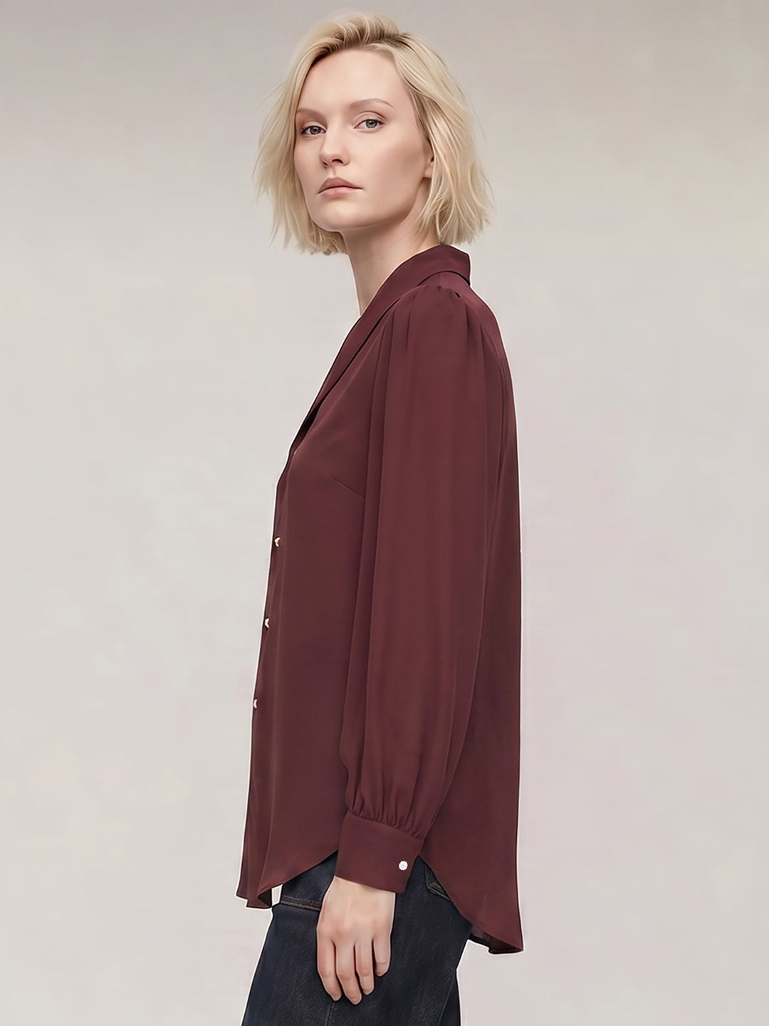 Dark Brown Shawl Collar Shirt