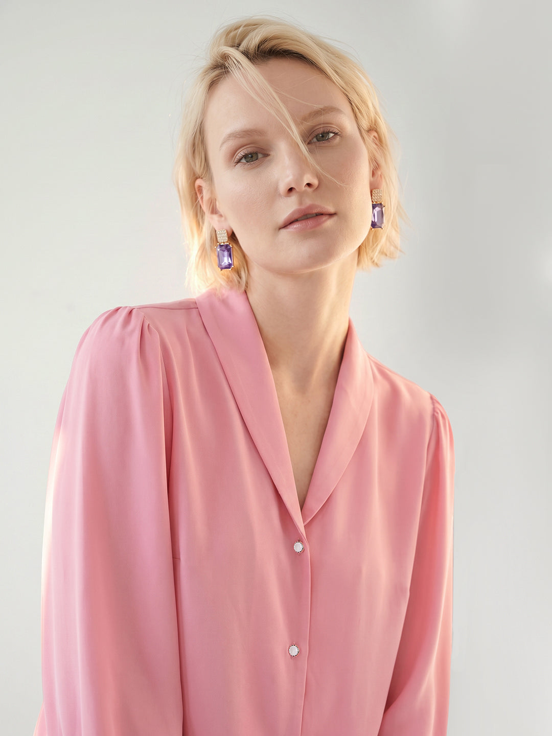 Pink Shawl Collar Shirt