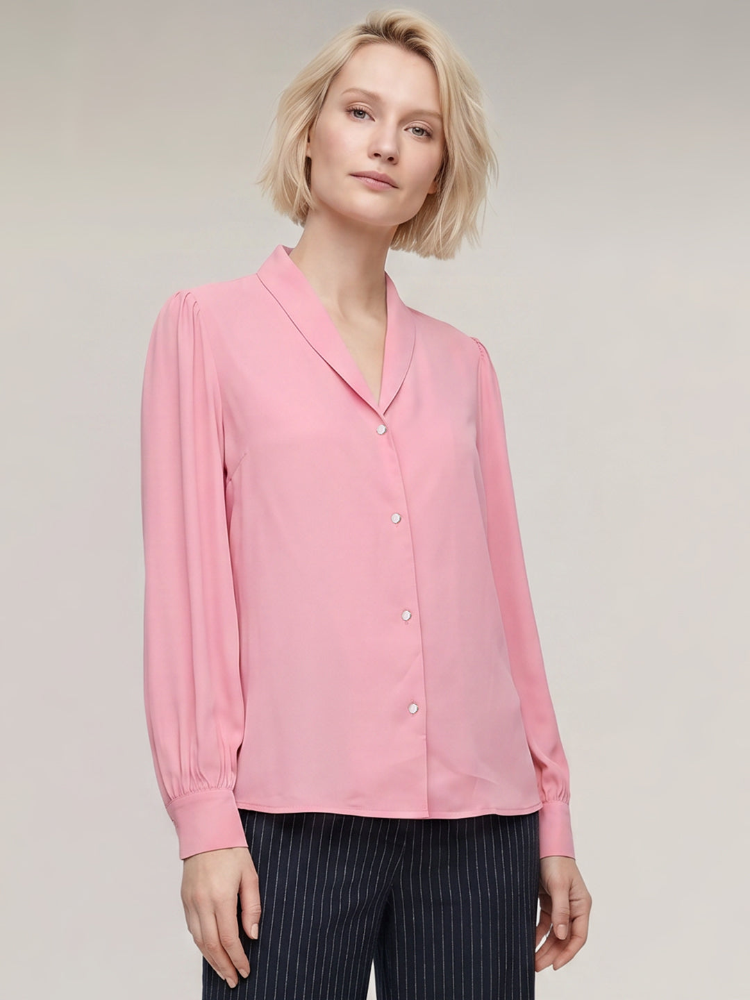 Pink Shawl Collar Shirt