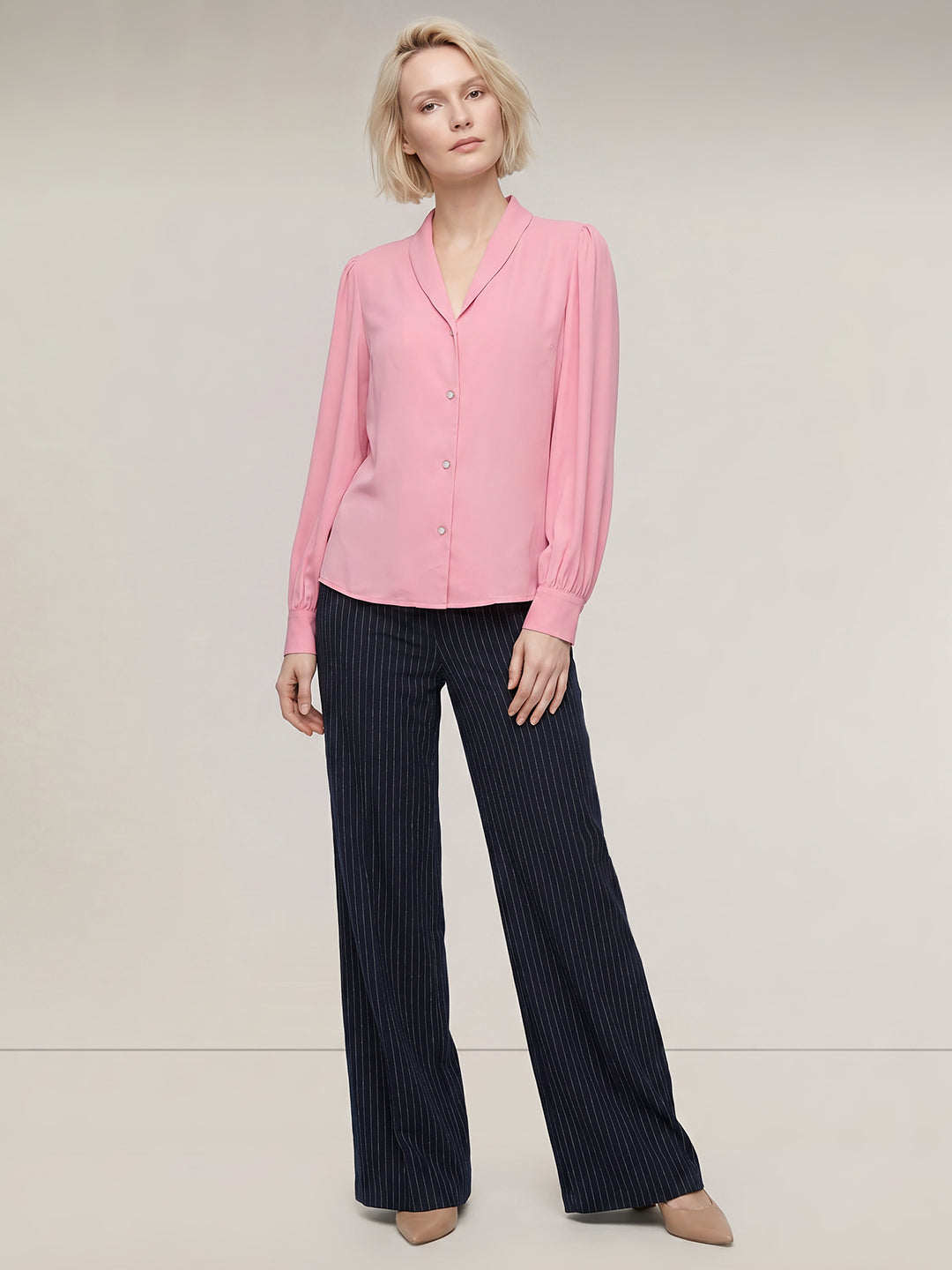 Pink Shawl Collar Shirt