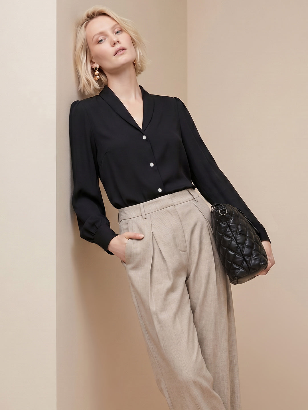 Black Shawl Collar Shirt