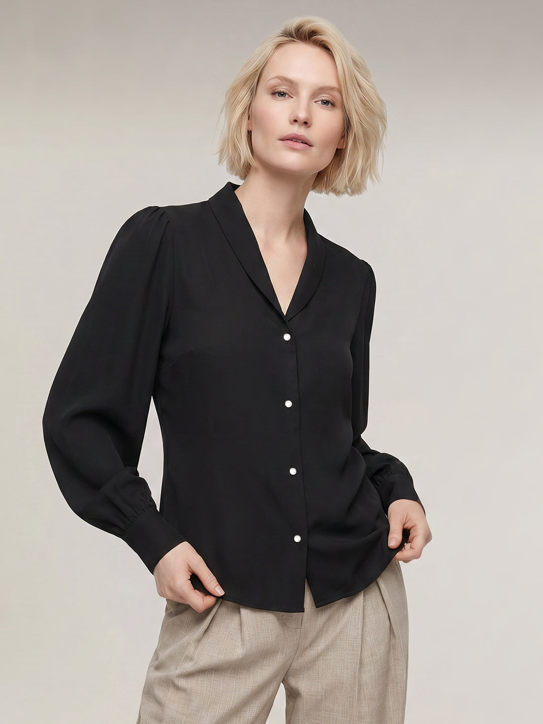 Black Shawl Collar Shirt