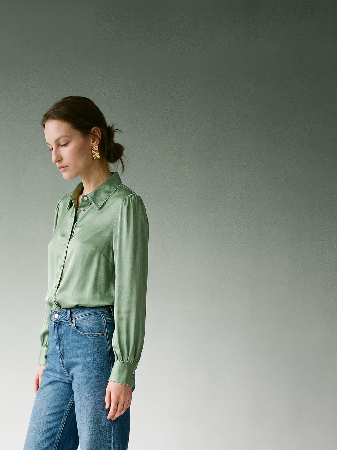 Green Pearl Button Detail Shirt