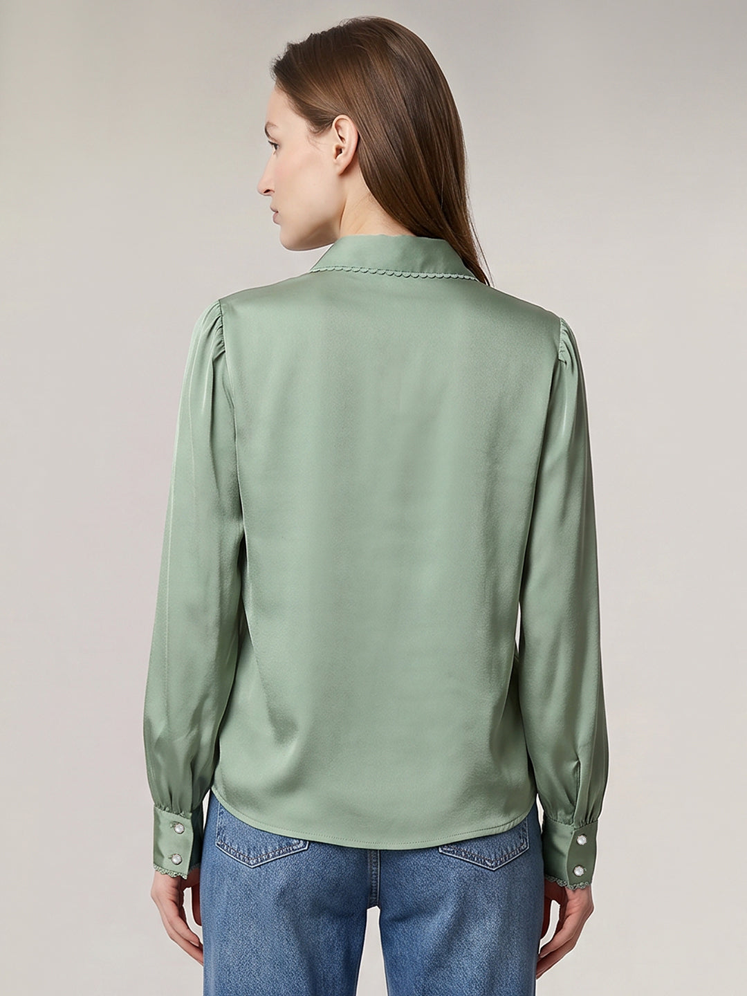 Green Pearl Button Detail Shirt
