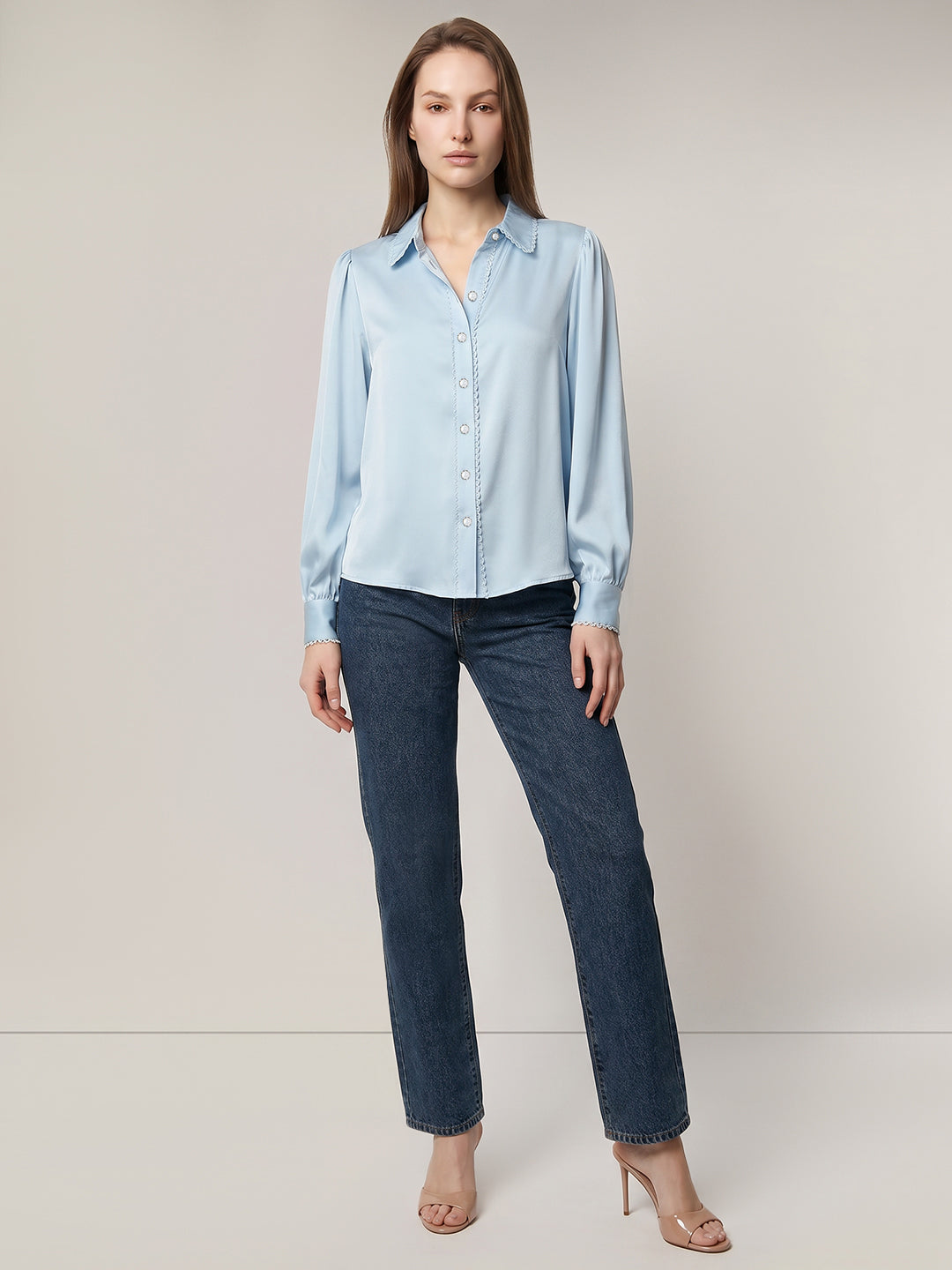 Blue Pearl Button Detail Shirt