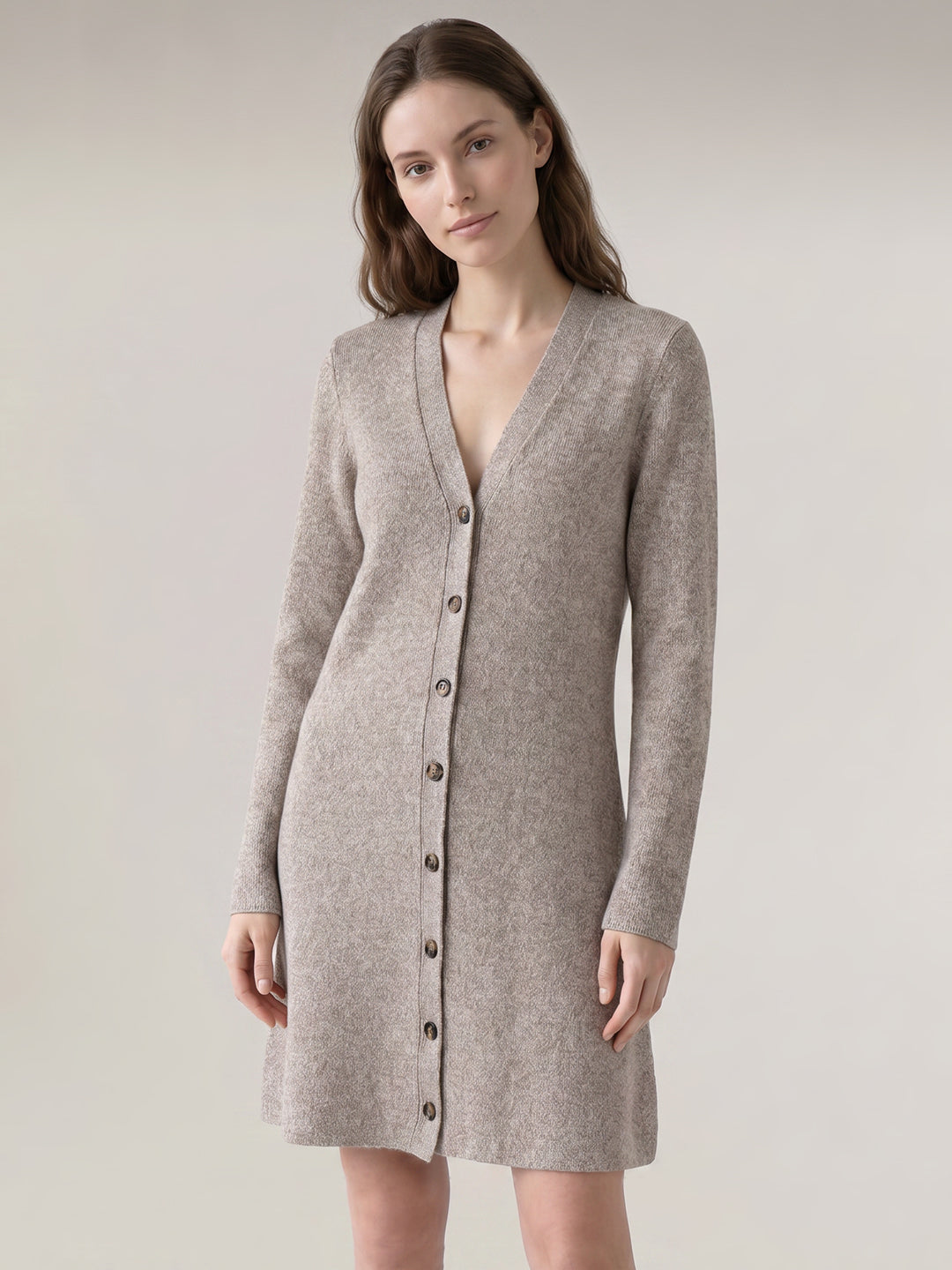 Knitted V-Neck Buttoned Dress