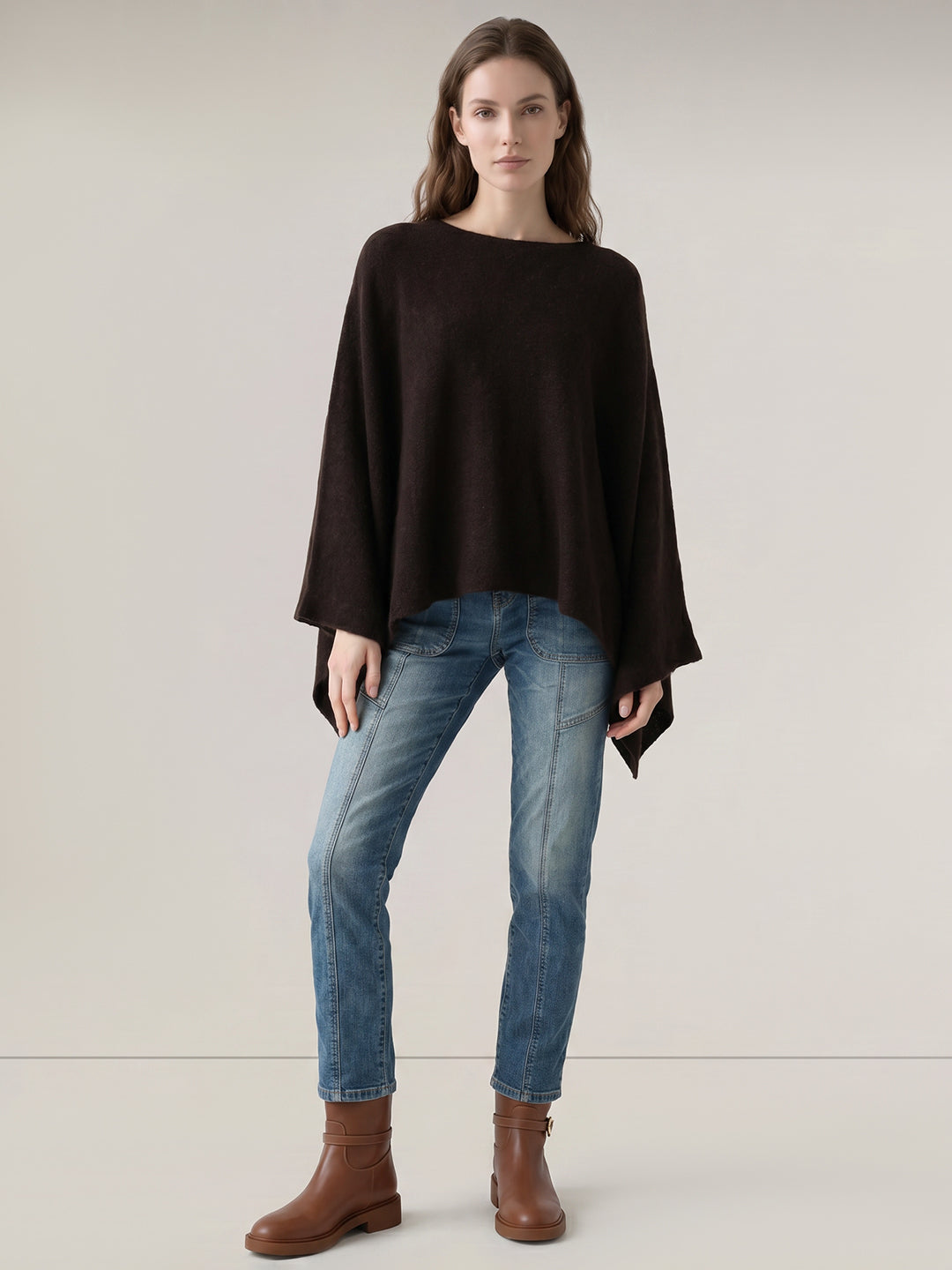 Dark Brown O-Neck Cape