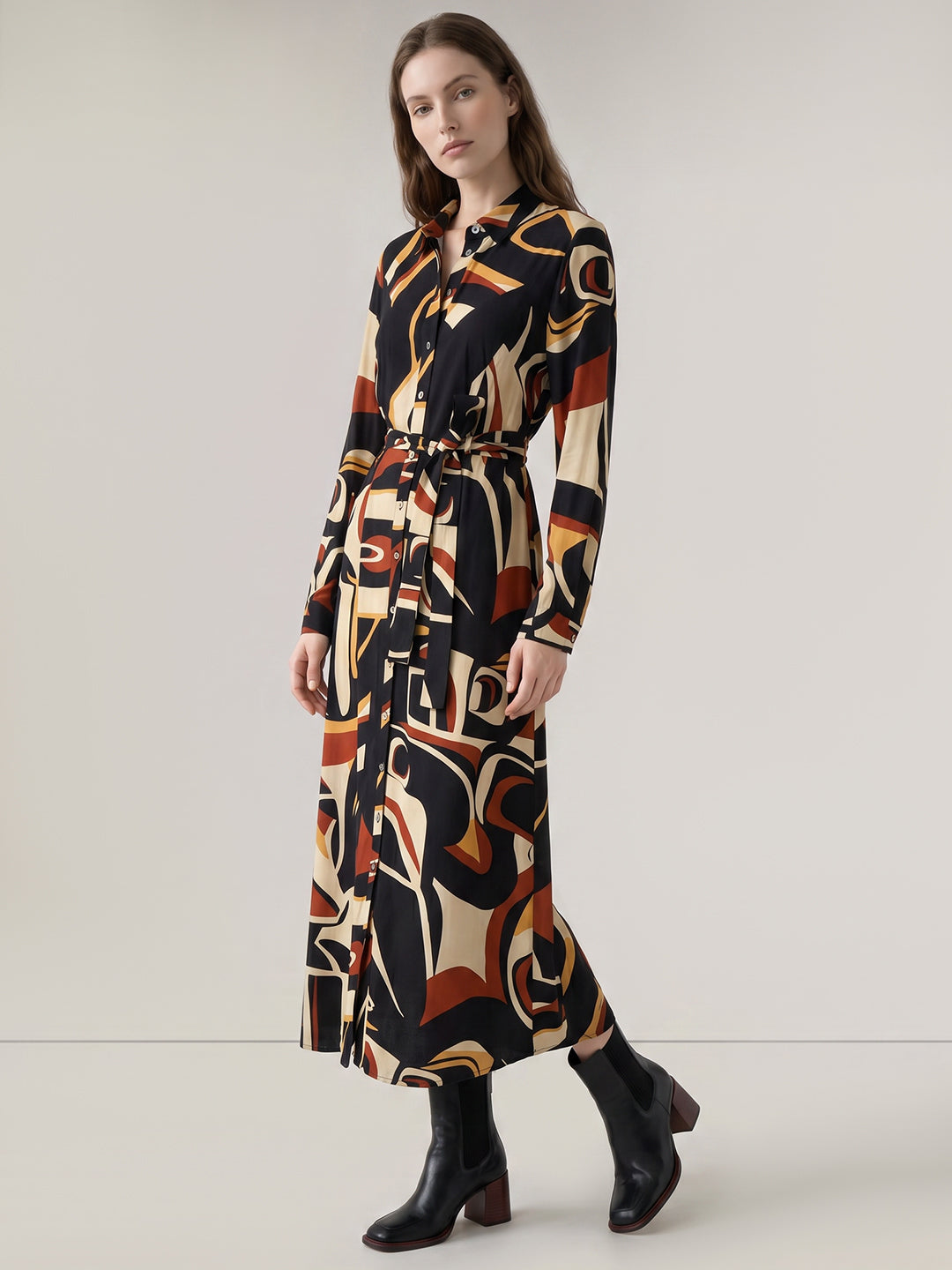 Brown Printed Shirt dress