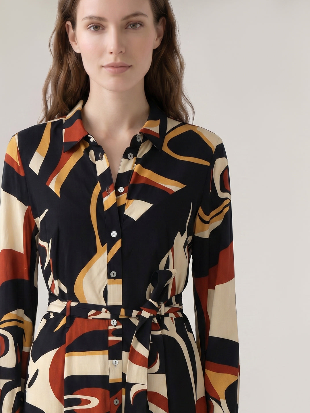 Brown Printed Shirt dress