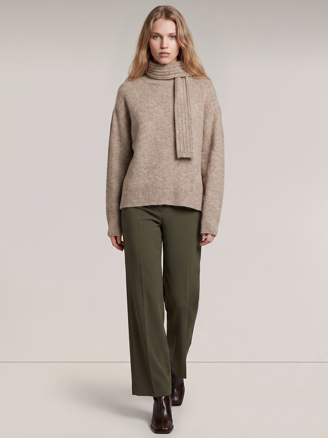 Beige Scarf Pullover