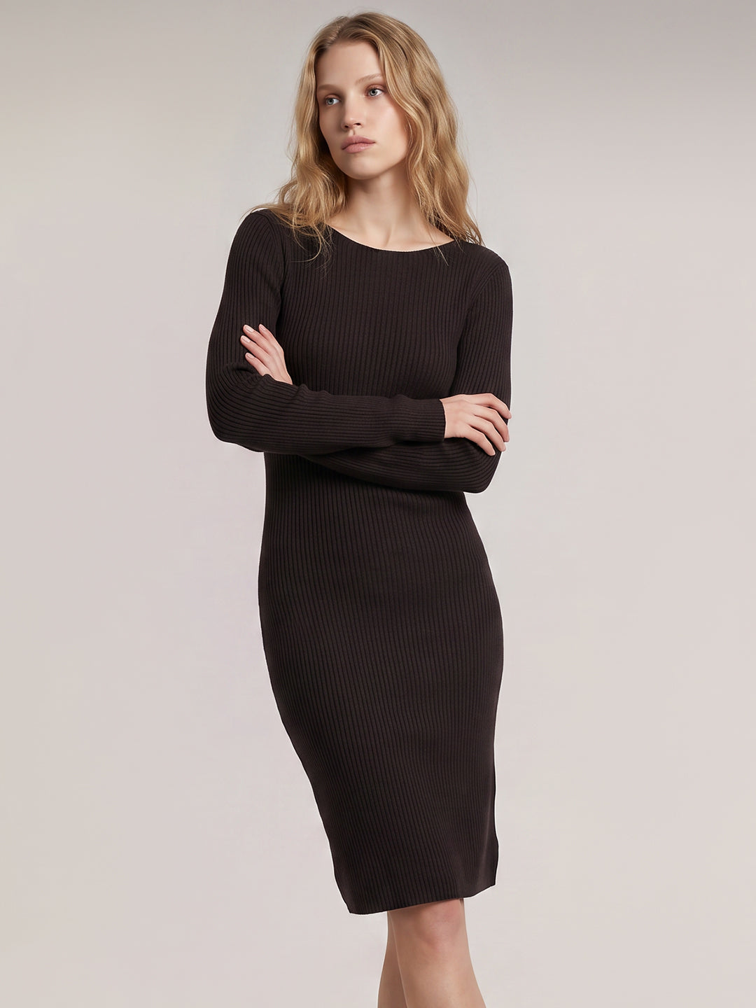 Dark Brown Boatneck Dress