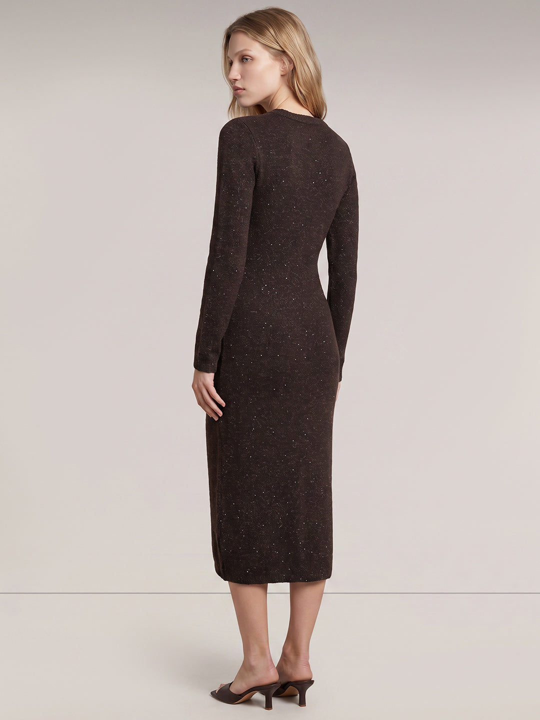 Dark Brown O-Neck Midi Dress