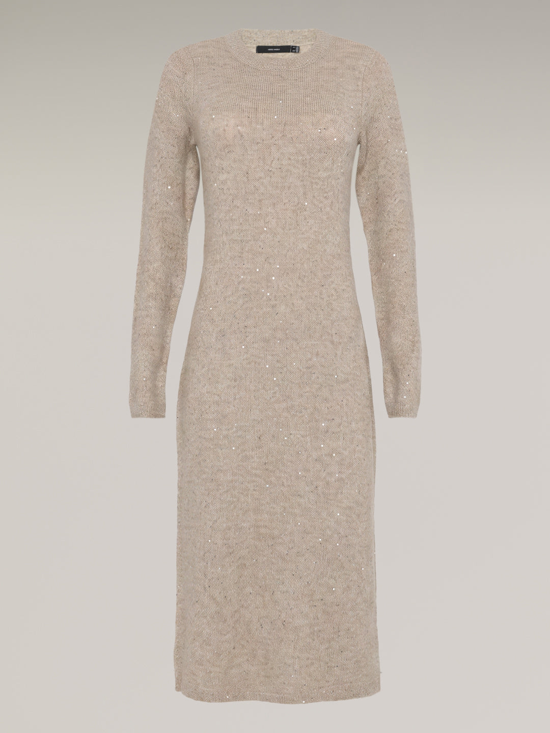 Light Beige O-Neck Midi Dress
