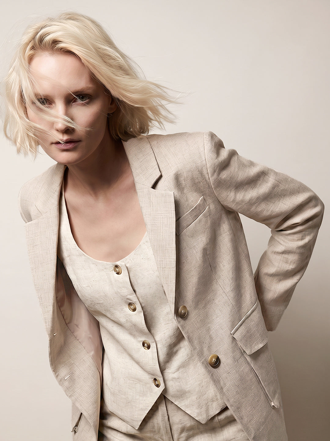 Beige Linen Blend Waistcoat