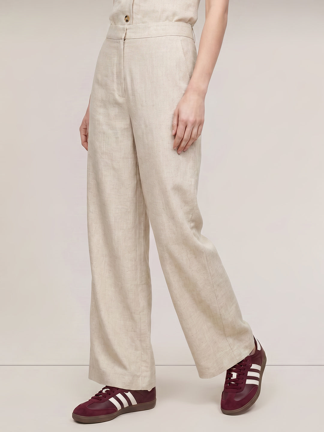 Beige Linen Blend Pants