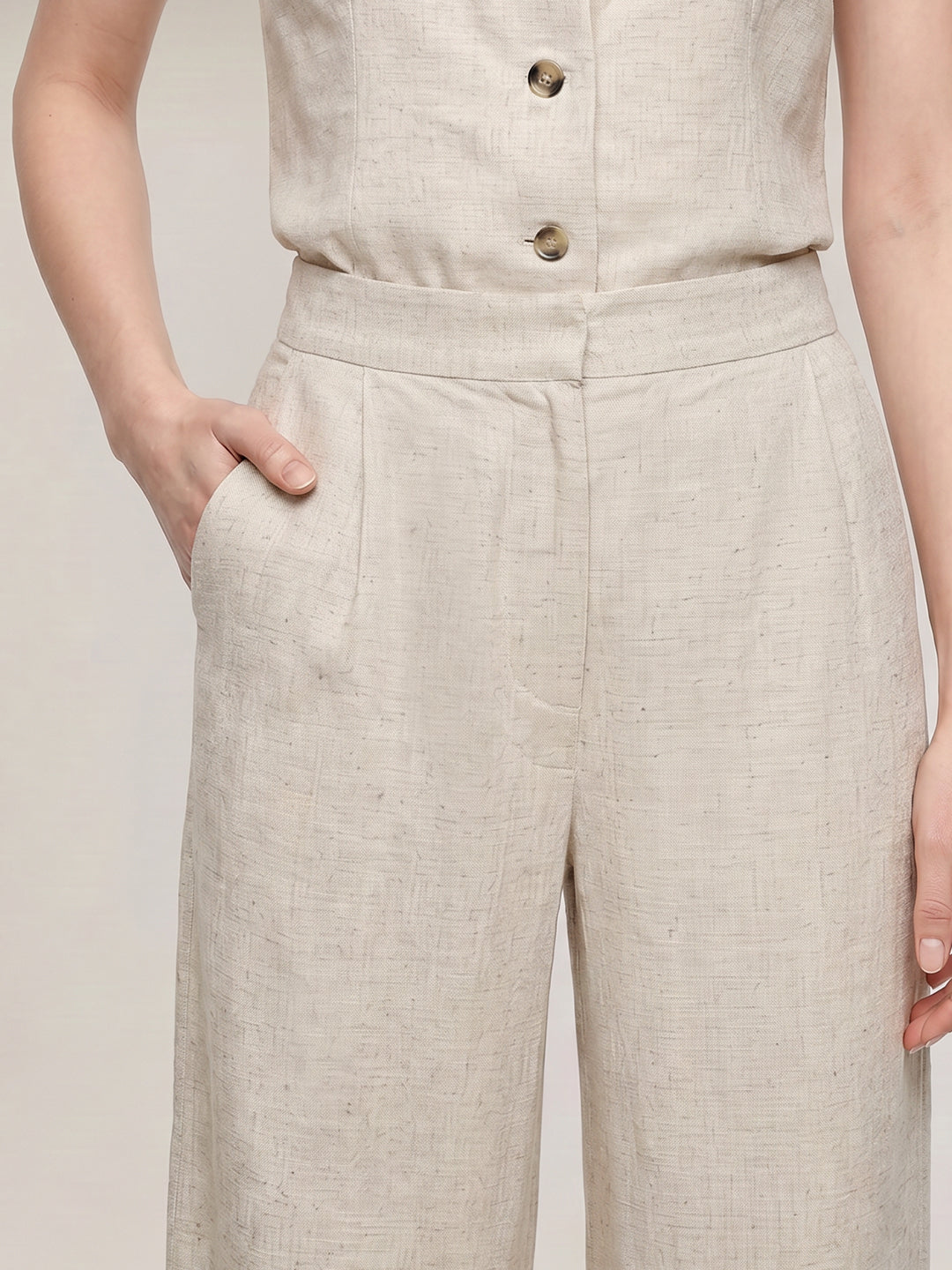 Beige Linen Blend Pants