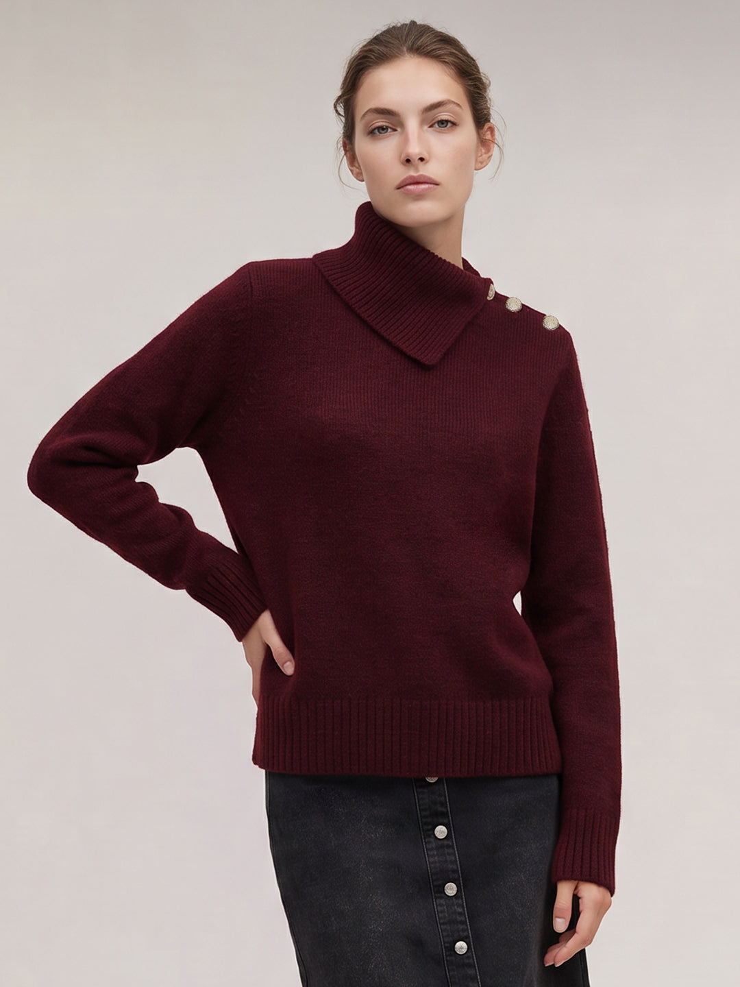 Burgundy Split-Neck Pullover