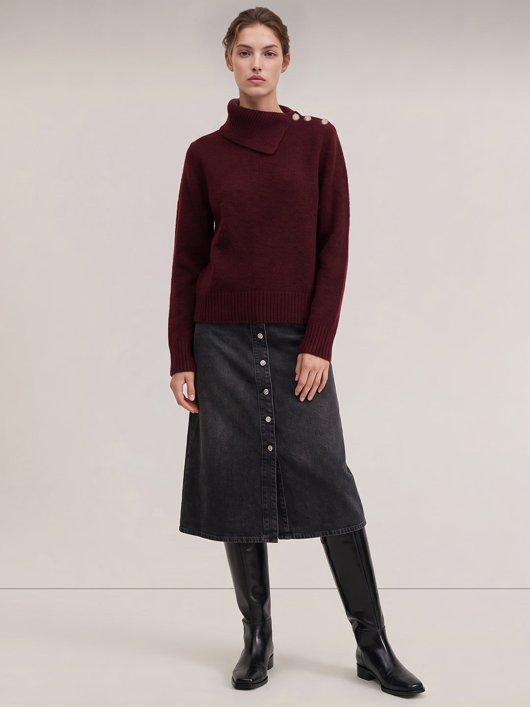 Burgundy Split-Neck Pullover