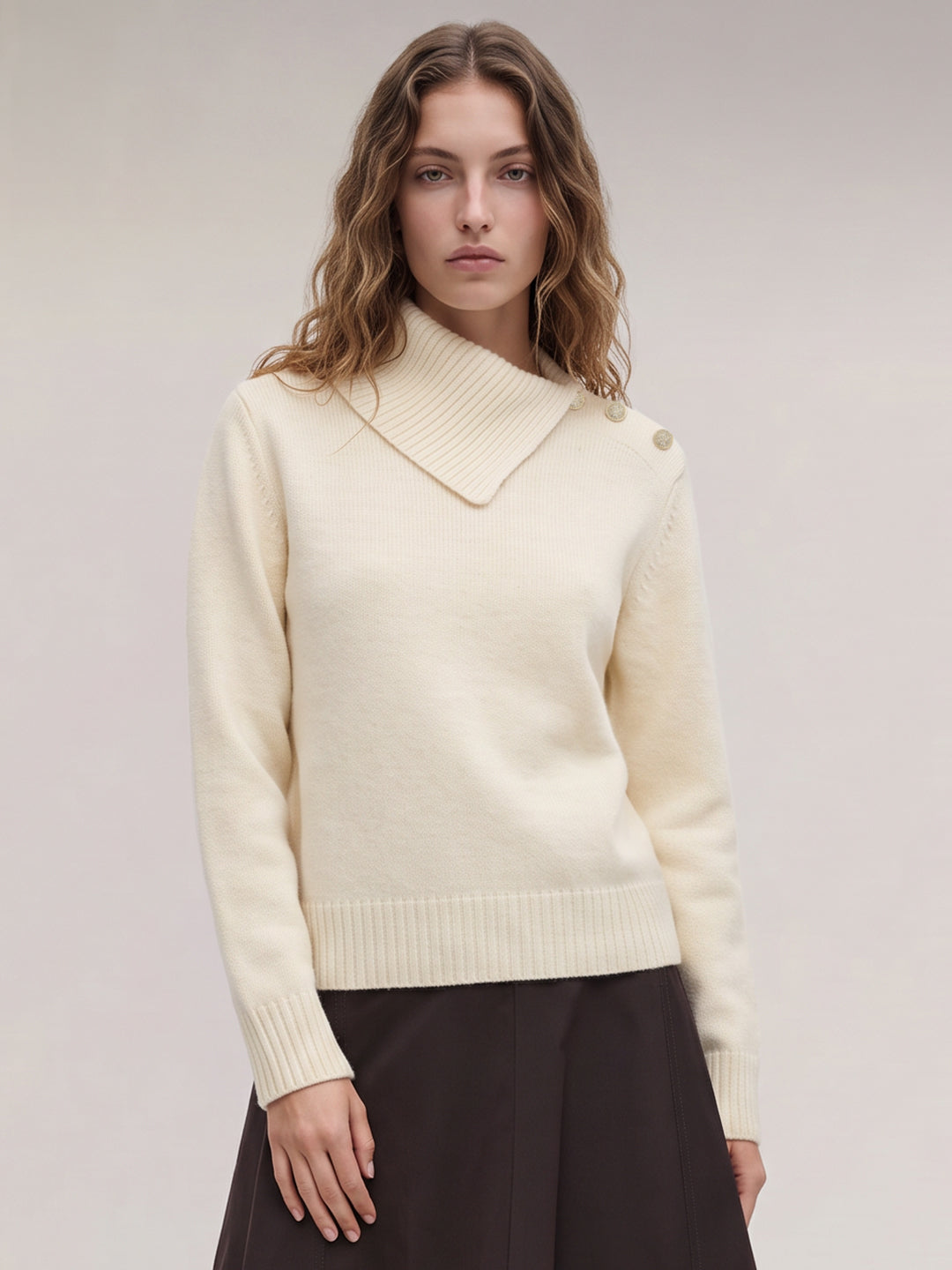Beige Split-Neck Pullover