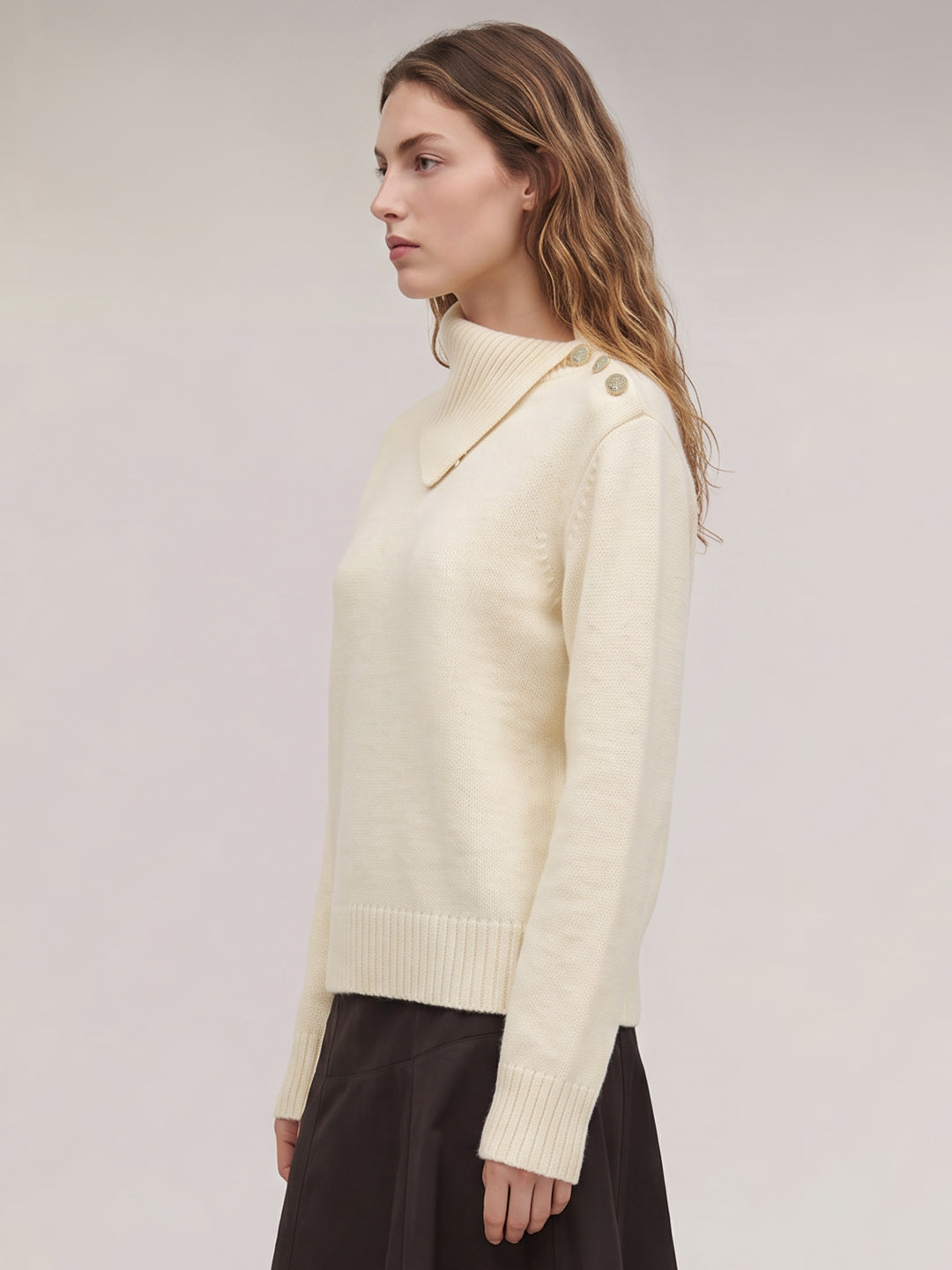 Beige Split-Neck Pullover