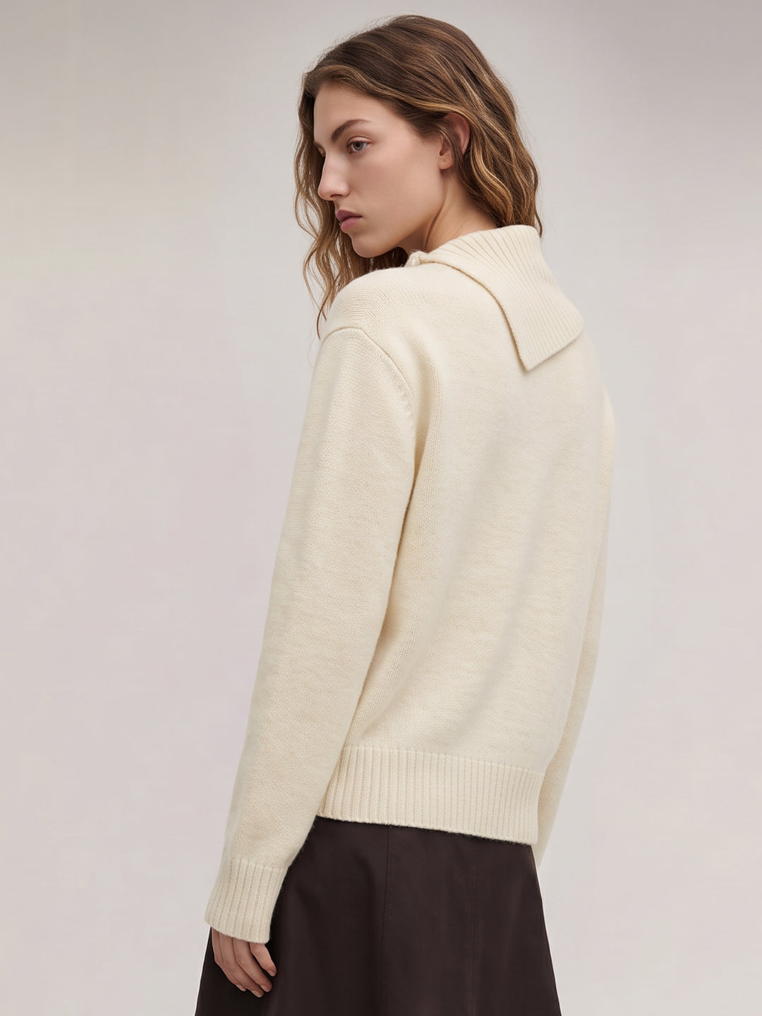 Beige Split-Neck Pullover