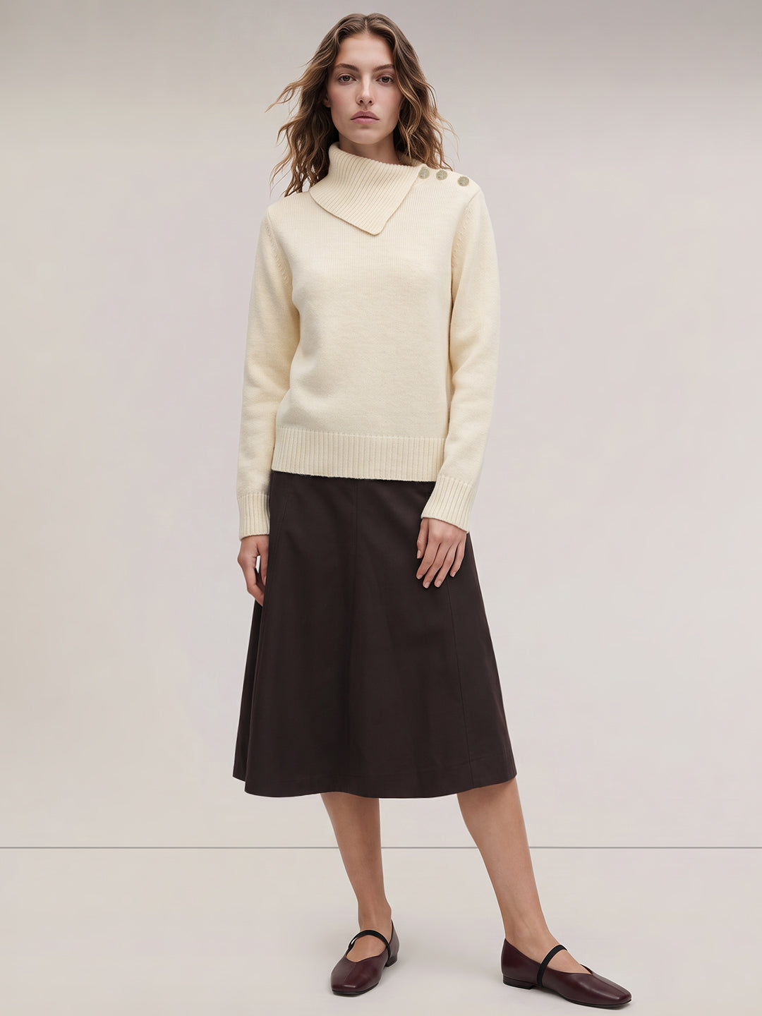 Beige Split-Neck Pullover