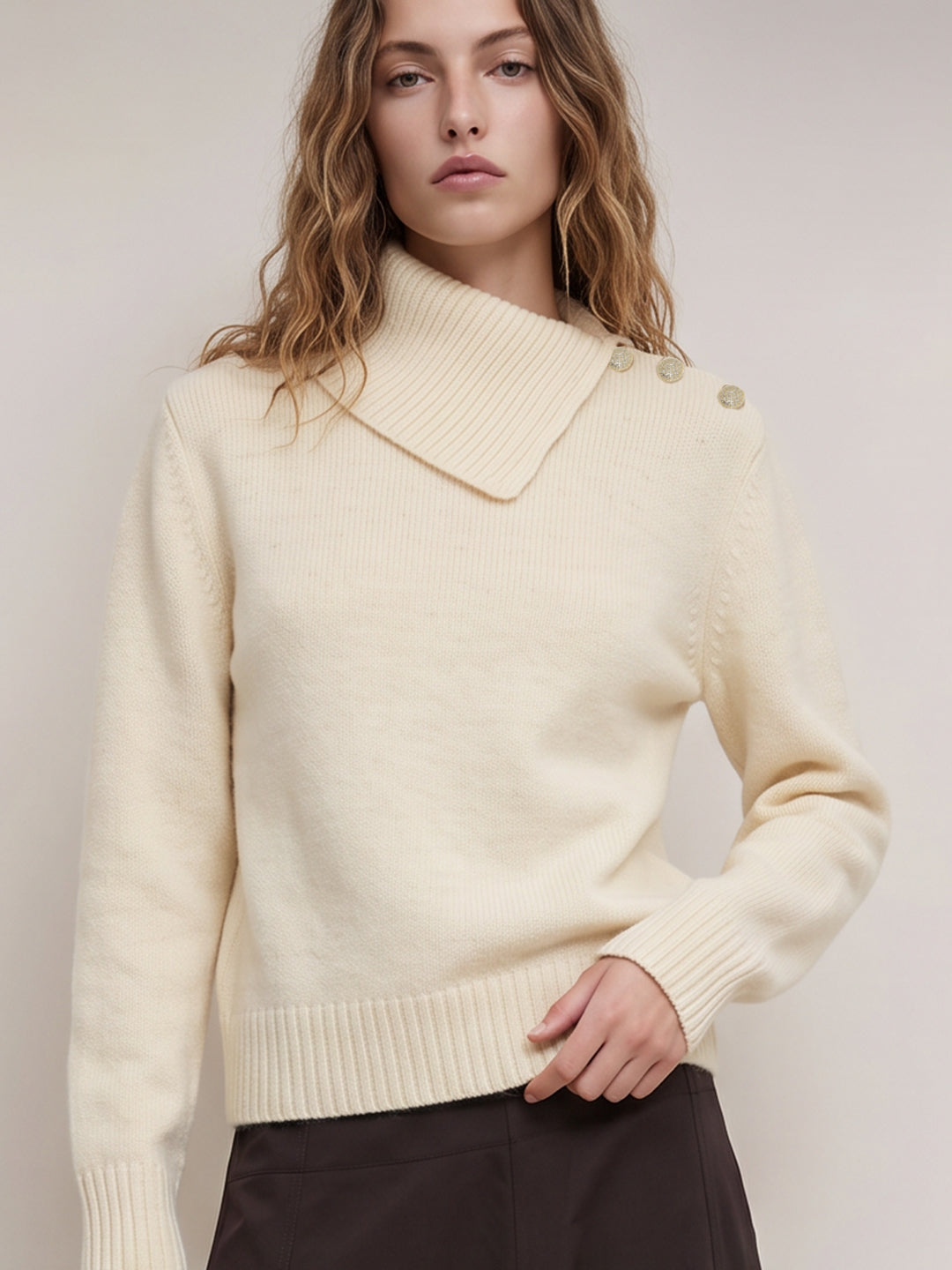 Beige Split-Neck Pullover