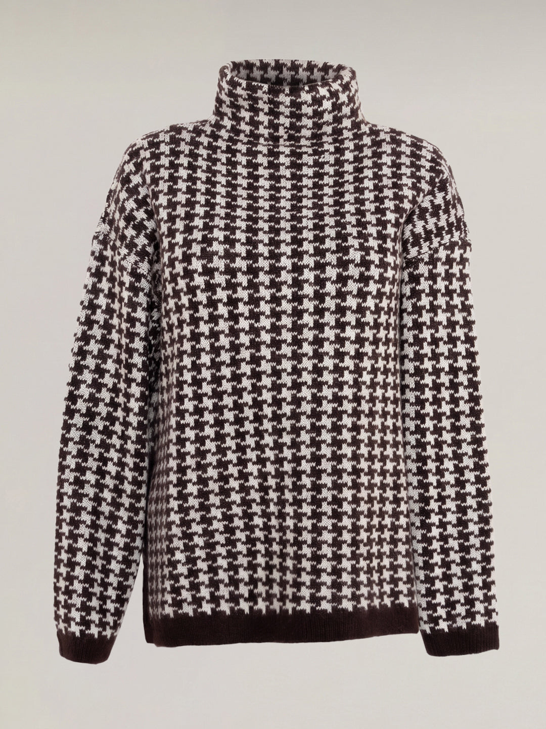 Brown Printed Funnel-Neck Pullover