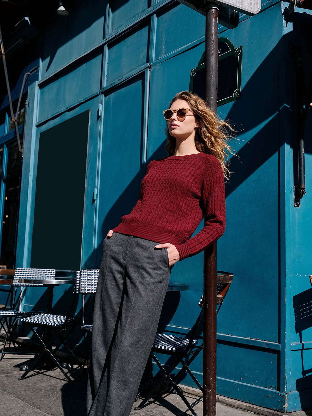 Red Cable-Knit Pullover