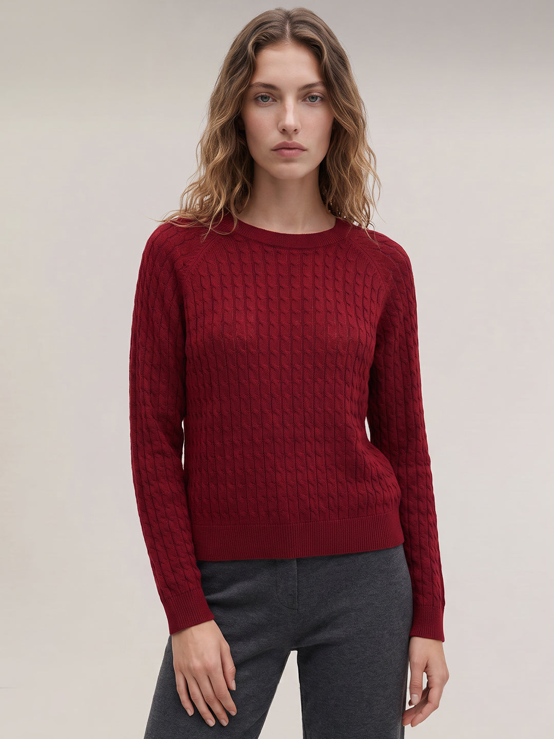 Red Cable-Knit Pullover