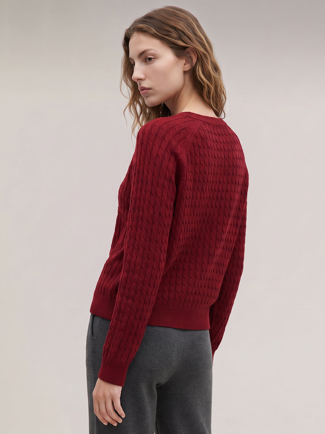 Red Cable-Knit Pullover