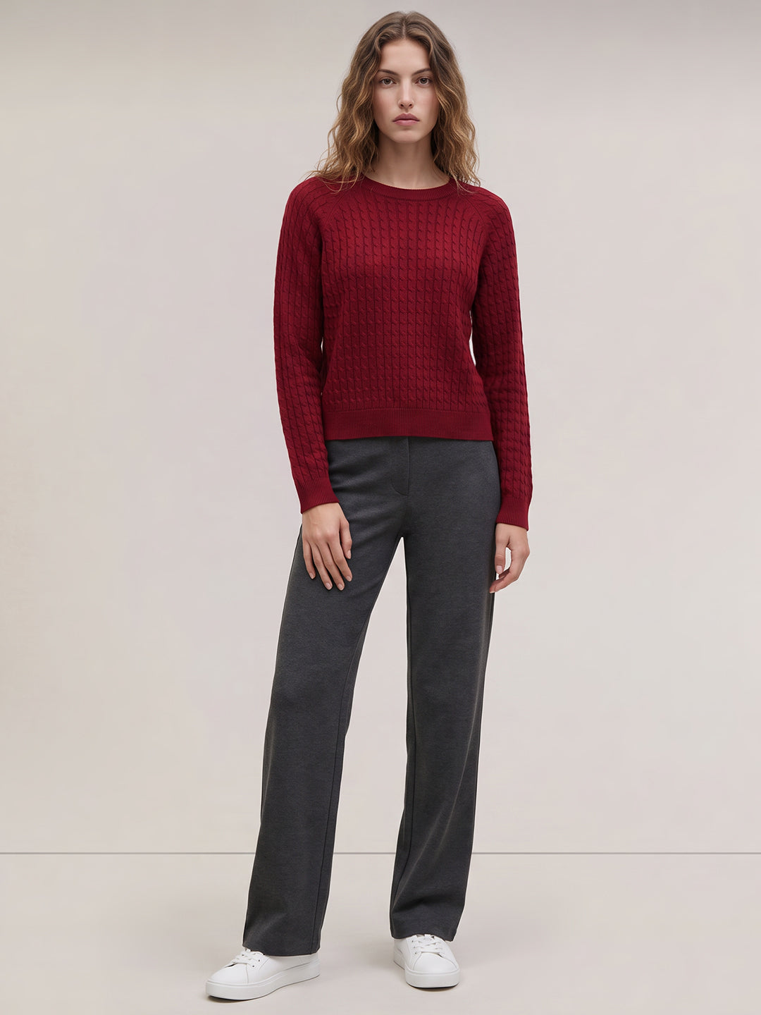 Red Cable-Knit Pullover