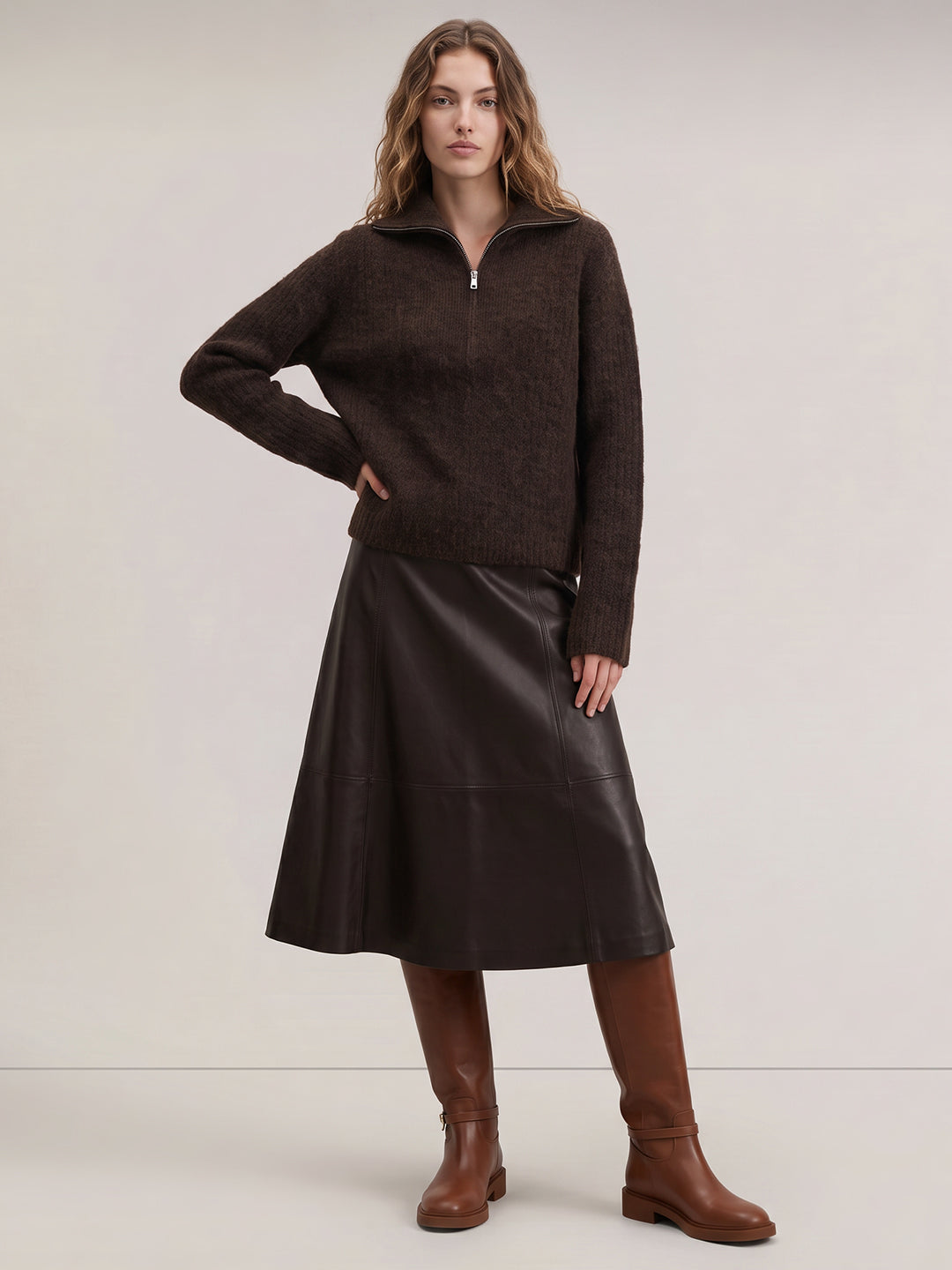 Brown Zip-Neck Pullover